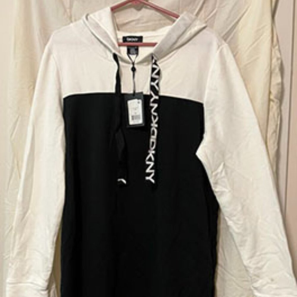 NWT DKNY Logo Hoodie Sweatshirt Dress Size XL